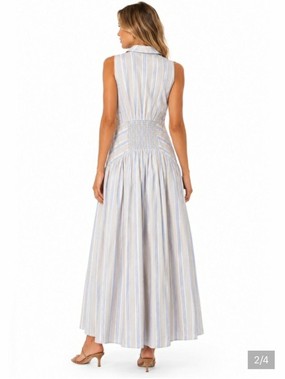 New! Parker Sleeveless Collared Stripe Maxi Dress Y2K Cottagecore Shabby Chic - Picture 2 of 14